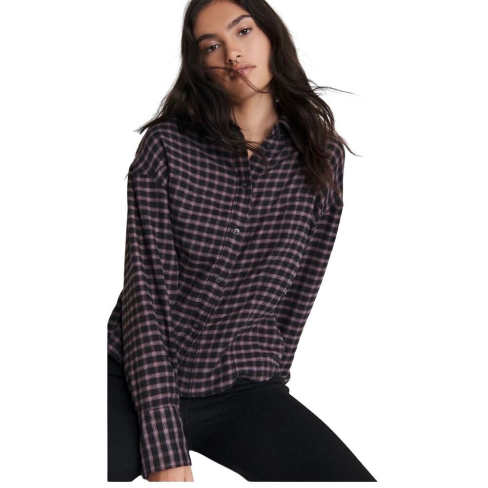 Rag & Bone Iris Flannel Plaid Long Sleeve Button Up Top Size XS